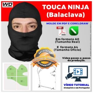 Molde touca ninja balaclava tamanho real + brinde mod 01