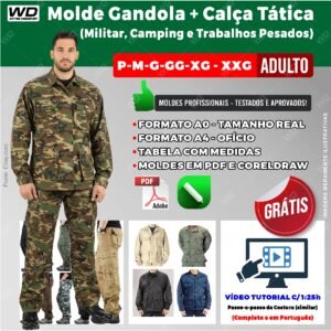 Molde Conjunto Tático Adulto Gandola + Calça do P ao XGG em PDF/CDR + Brinde