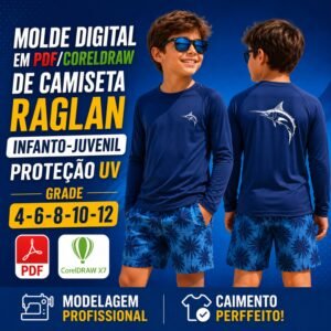 Molde Digital de Camisa Raglan Mangas Longas Infantil